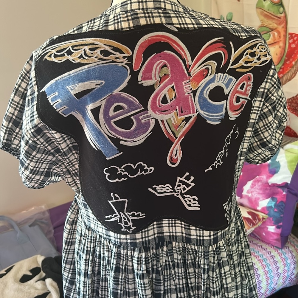 Upcycled ✌️tunic dress/top with “PEACE” patch.